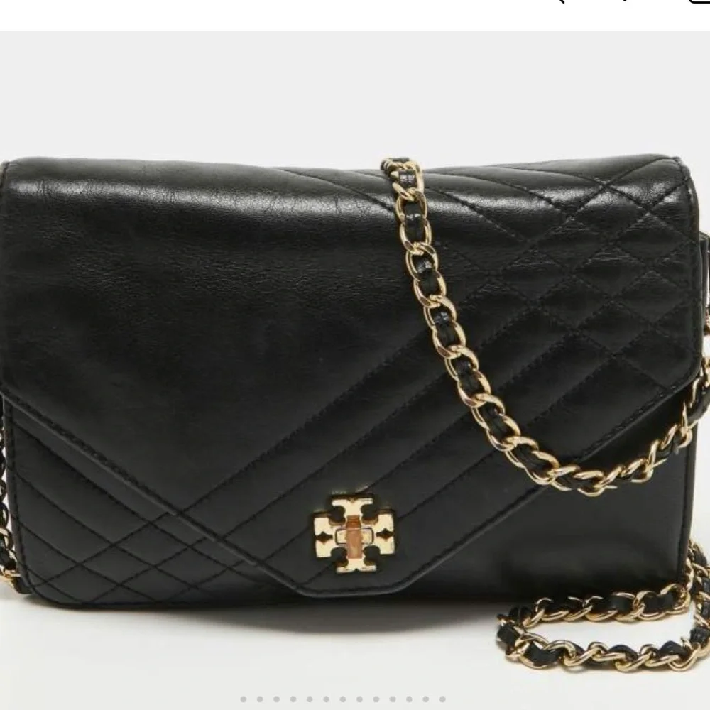 Authentic Tory Burch Black Leather Kira Envelope Flap Chain Bag